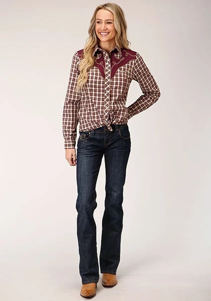 Roper 1207 Small Scale Plaid (Wine) - Women's Western Shirt