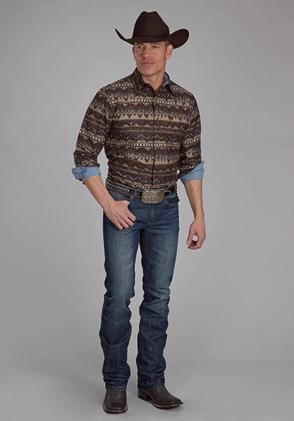 Roper 2175 Distressed Aztec Print (Brown) - Men's Western Shirt