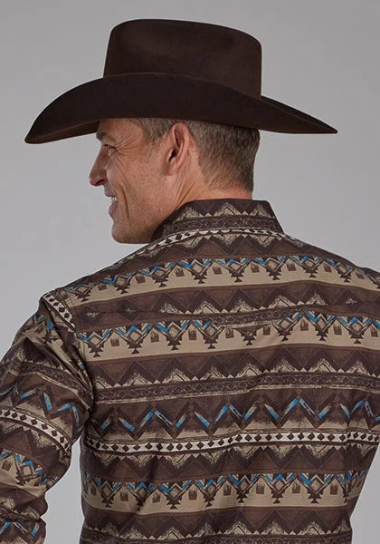 Roper 2175 Distressed Aztec Print (Brown) - Men's Western Shirt
