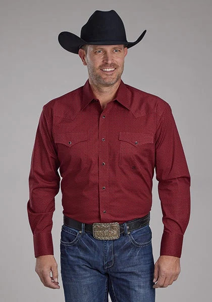 Roper 2163 Stretch Diamond Print (Red) - Men's Western Shirt