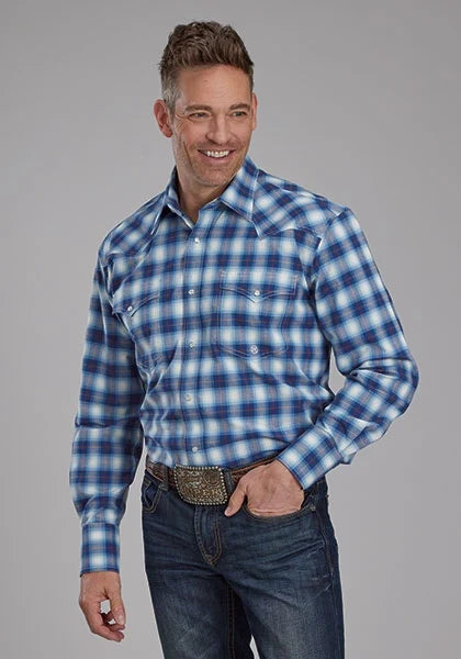 Roper 2164 Stretch Plaid (Blue) - Men's Western Shirt