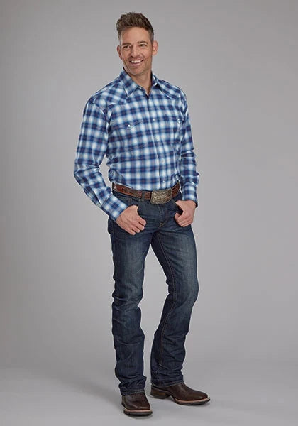 Roper 2164 Stretch Plaid (Blue) - Men's Western Shirt