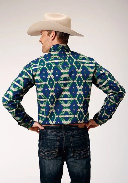 Roper 1814 Aztec Allover Print (Navy) - Men's Western Shirt