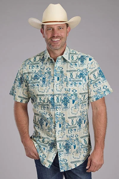 Roper 2348 Tropical Resort (Tan) - Men's Short Sleeve Shirt