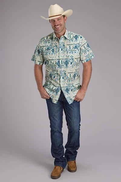 Roper 2348 Tropical Resort (Tan) - Men's Short Sleeve Shirt