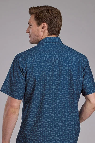 Roper 2350 Diamond Print (Blue) - Men's Short Sleeve Shirt