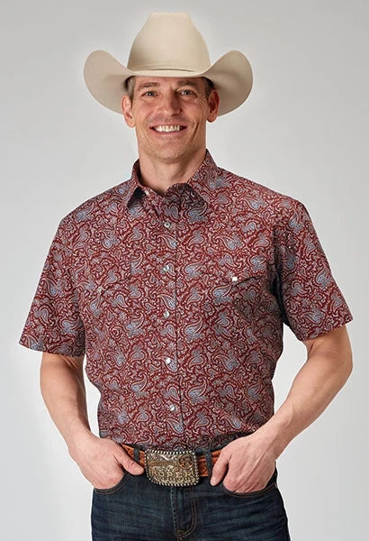 Roper 1896 Vintage Paisley (Red) - Men's Short Sleeve Shirt