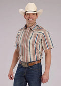 Roper 2469 Southwest Stripe (Tan) - Men's Short Sleeve Shirt