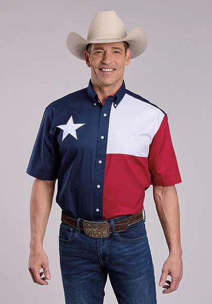 Roper Pieced Texas Flag (Multi) - Men's Short Sleeve Shirt