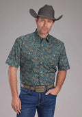 Roper 2382 Dusk Paisley (Blue) - Men's Short Sleeve Shirt