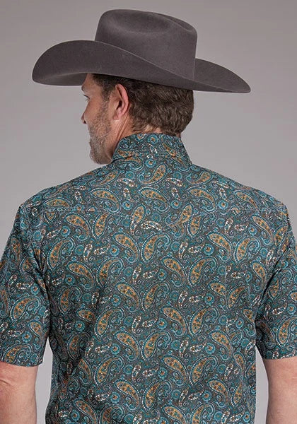 Roper 2382 Dusk Paisley (Blue) - Men's Short Sleeve Shirt