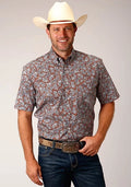 Roper 1453 Spring Paisley (Orange) - Men's Short Sleeve Shirt