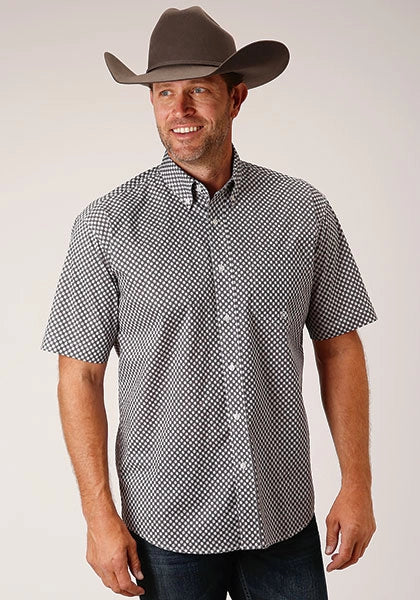 Roper 1460 Stretch Diamond Star (Grey) - Men's Short Sleeve Shirt