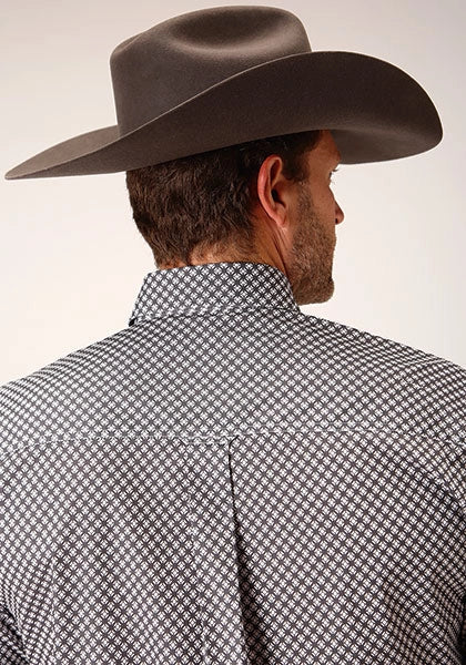 Roper 1460 Stretch Diamond Star (Grey) - Men's Short Sleeve Shirt