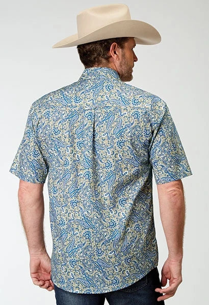 Roper 1933 Delft Paisley (Blue) - Men's Short Sleeve Shirt