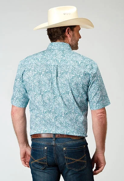 Roper 1944 Stretch Paisley (Blue) - Men's Short Sleeve Shirt