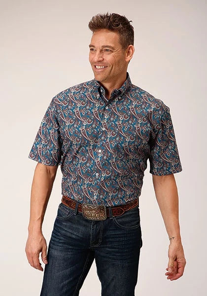 Roper 1558 Independence Foulard (Blue) - Men's Short Sleeve Shirt