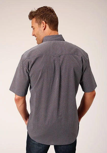 Roper 1559 Classic Geo (Blue) - Men's Short Sleeve Shirt