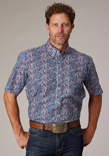 Roper 2024 River Paisley (Blue) - Men's Short Sleeve Shirt