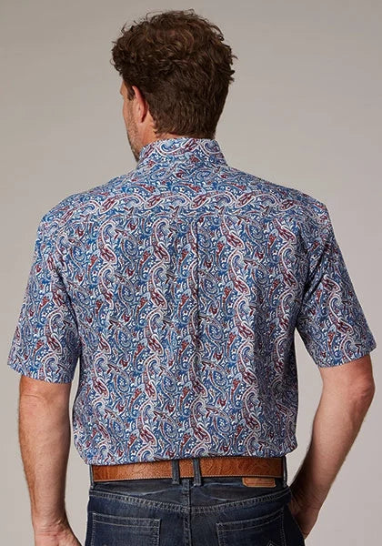 Roper 2024 River Paisley (Blue) - Men's Short Sleeve Shirt