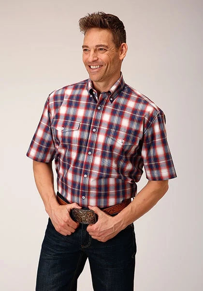 Roper 1553 Independence Plaid (Red) - Men's Short Sleeve Shirt