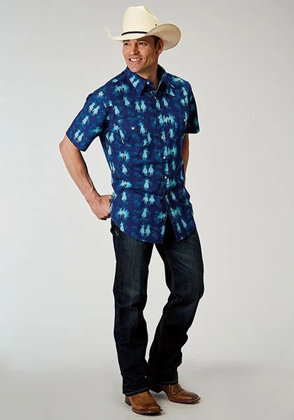 Roper 1907 Ombre Hawaiian (Blue) - Men's Short Sleeve Shirt