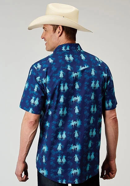 Roper 1907 Ombre Hawaiian (Blue) - Men's Short Sleeve Shirt
