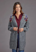 Stetson 2264 Embroidered Cardigan (Grey) - Women's Sweater