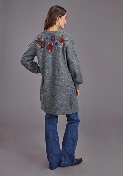 Stetson 2264 Embroidered Cardigan (Grey) - Women's Sweater