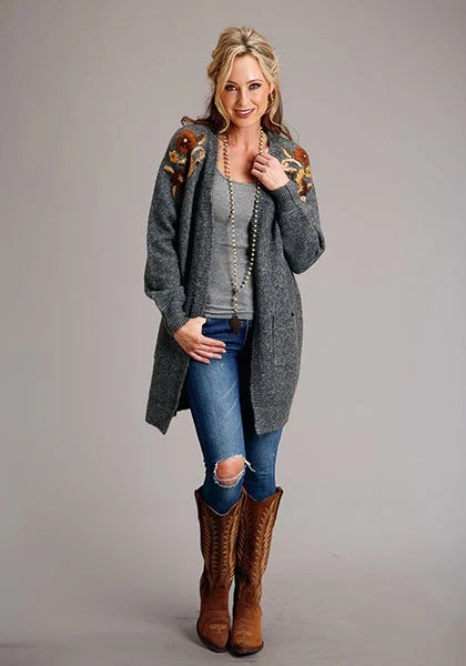 Stetson 1799 Embroidered Cardigan (Grey) - Women's Sweater