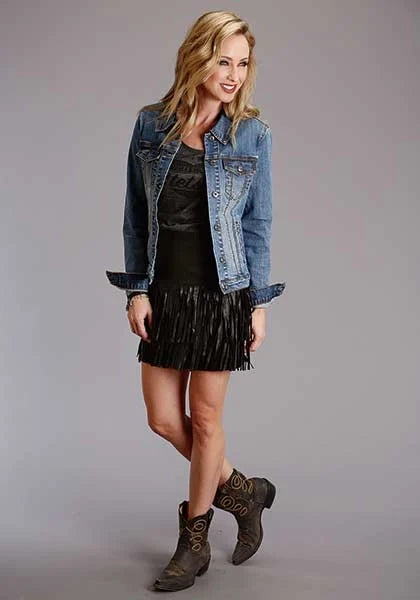 Stetson Fringe Lamb (Black) - Women's Leather Skirt