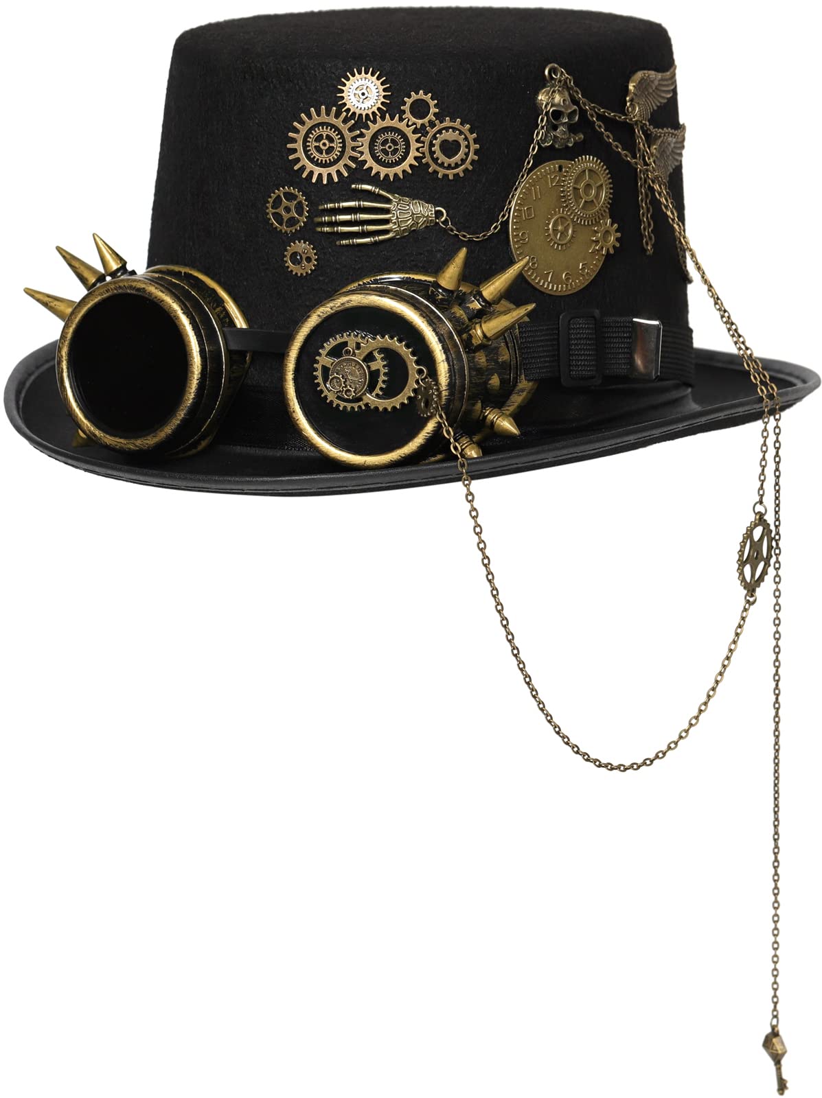 Unisex Gothic Steampunk Top Hats with Goggle Gear Halloween Hat Headwear Men Women