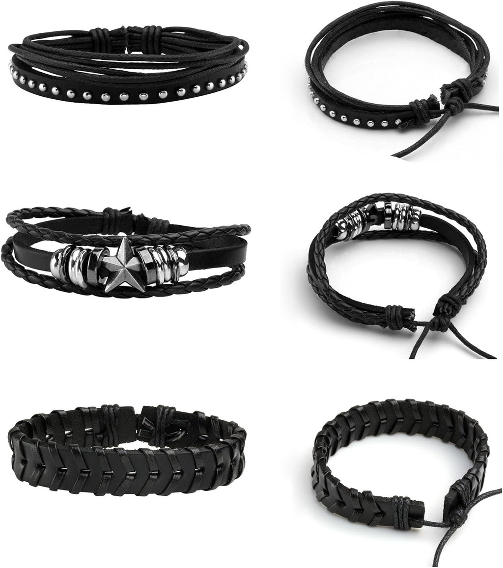 MILAKOO 6Pcs Punk Leather Bracelets for Women Men Braided PU Wristband Skull Skeleton Accessories