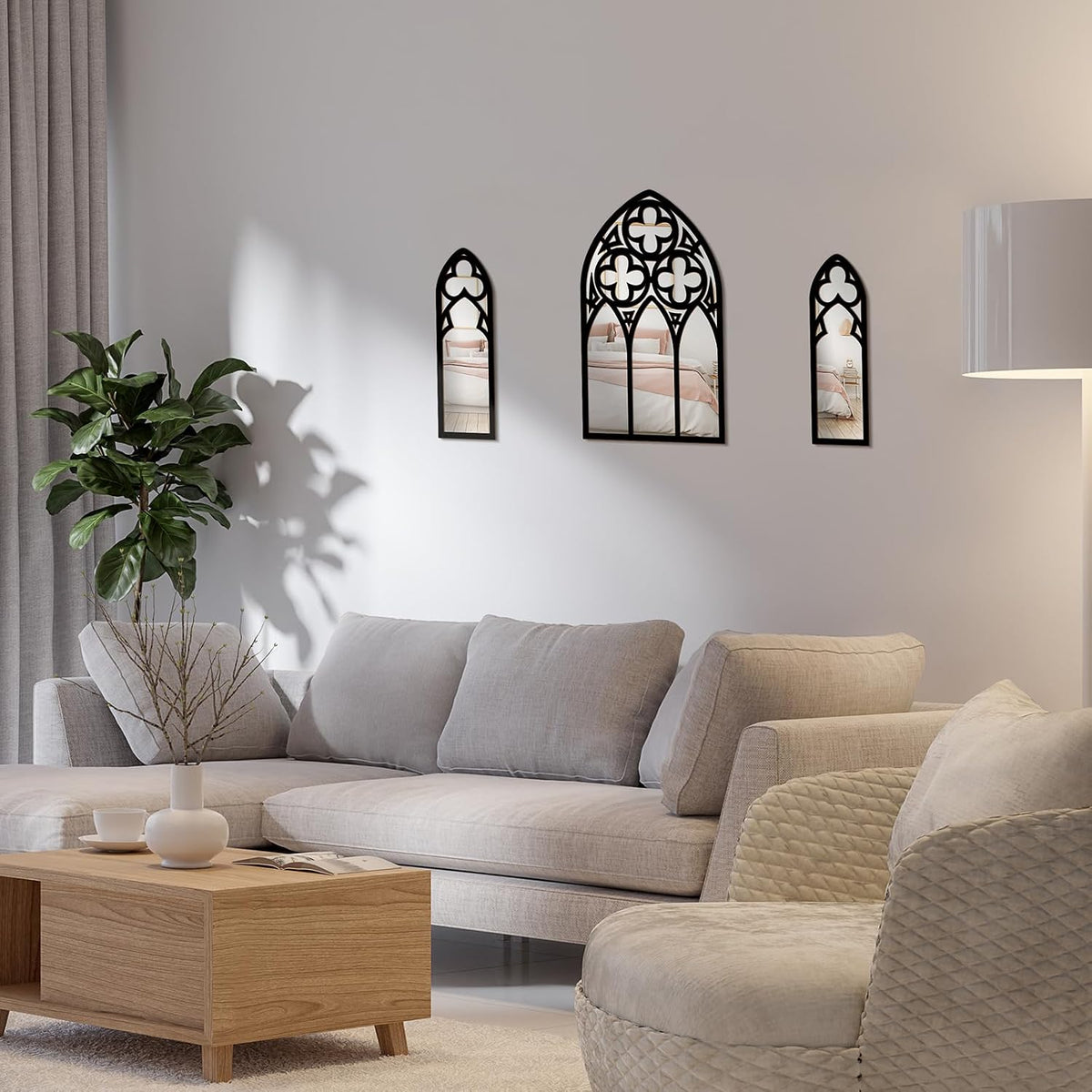 Barydat 3 Pack Gothic Mirror Wall Decor Vintage Cathedral Arch, Silver