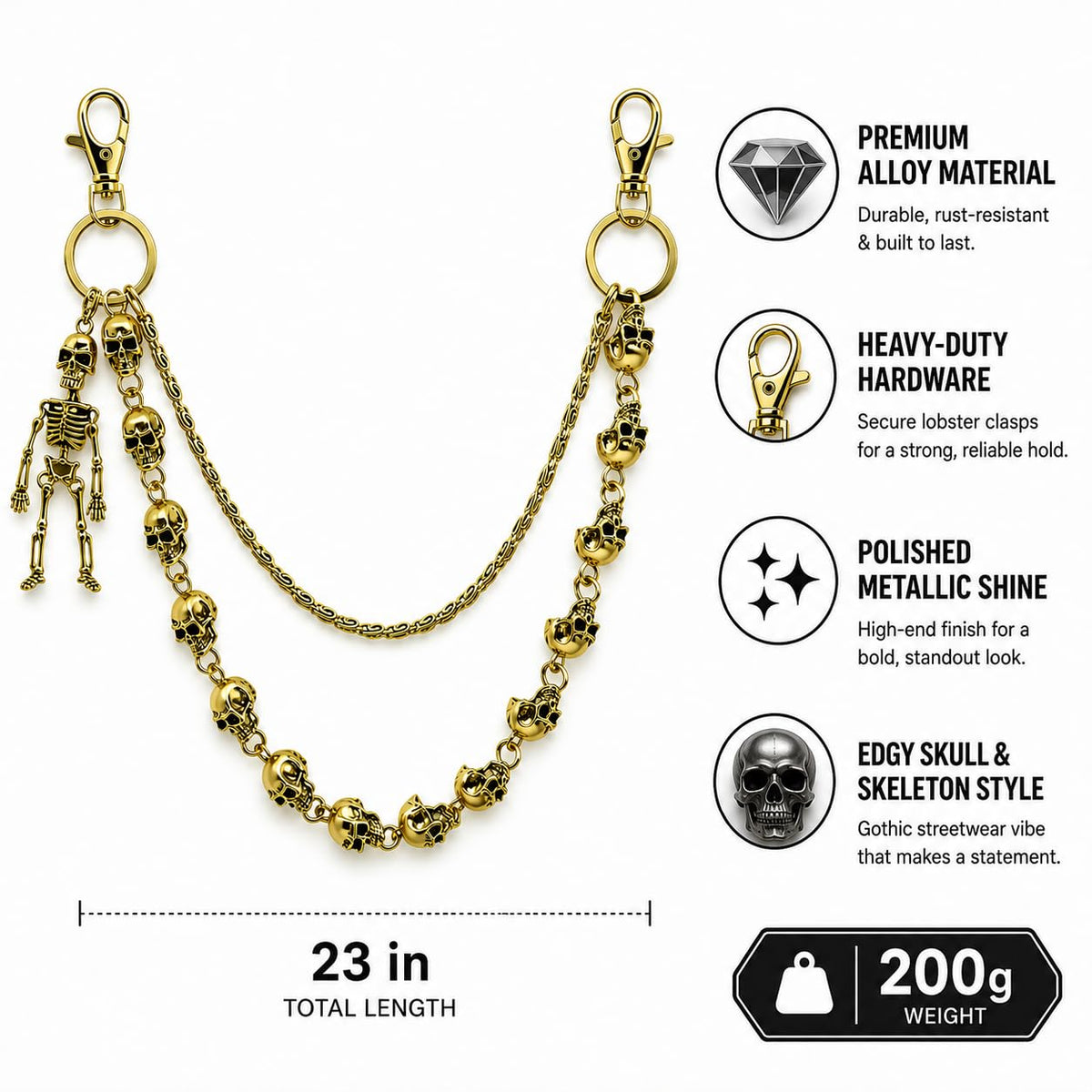 Wallet Chain -Chains for Pants Jeans Purse Bag, Punk Gothic Style，Suitable for Parties/Stage Performances/Everyday Wear, emo Y2K Goth Accessories