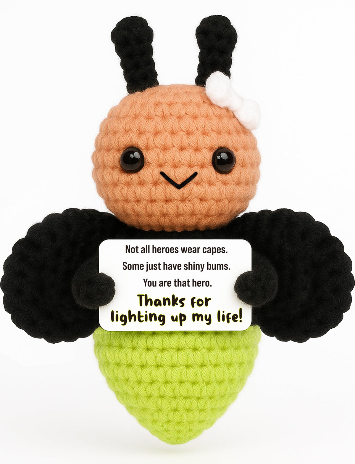 Funny Gothic Grim Reaper Crochet Plush - Spooky Cute Office Decor & Dark Humor Gift - Stay Positive Sarcastic Halloween Basket Stuffers for Coworker Friend White Elephant Adult