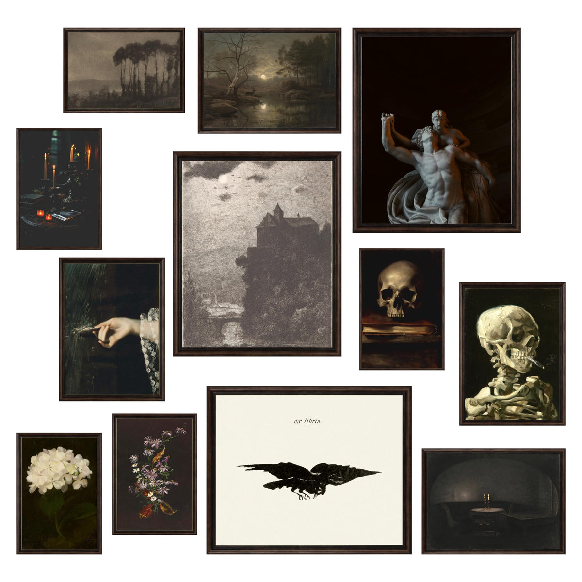 Dark Academia Wall Art Unframed, 12pcs Gothic Prints for Wall Decor