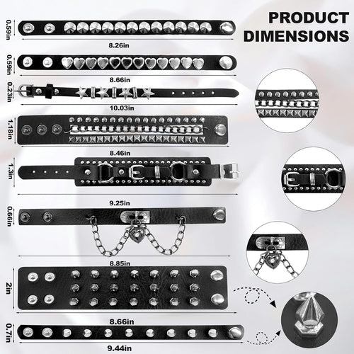 8pcs Spiked Bracelets Emo Bracelets Spike Bracelet Unisex，80s cool rock style, a must-have for parties, music festivals, and motorcycle enthusiasts