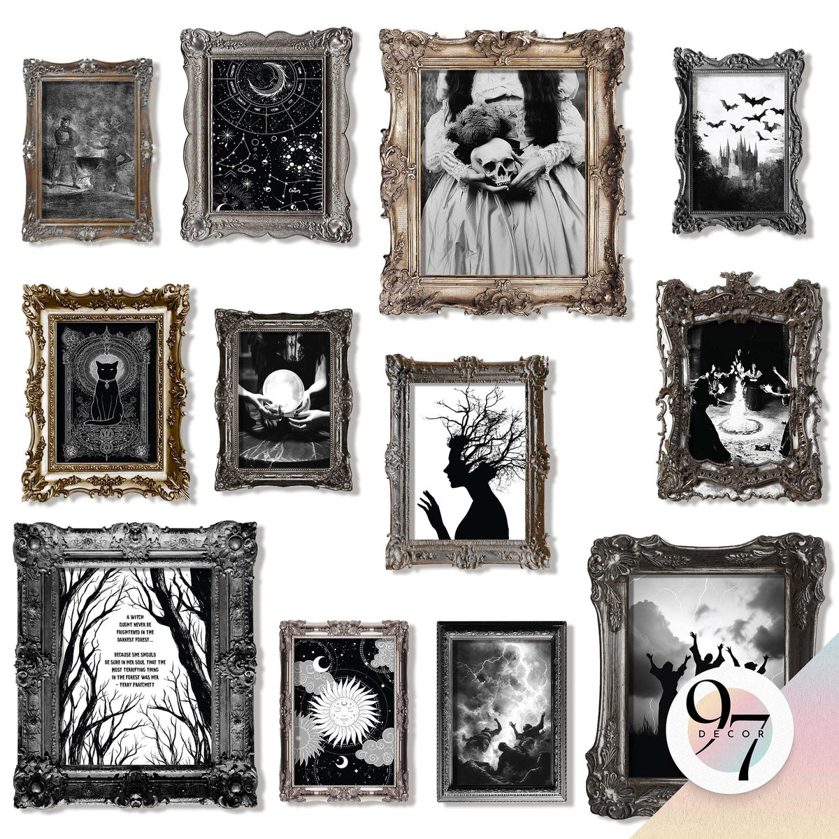 Dark Academia Wall Art Unframed, 12pcs Gothic Prints for Wall Decor