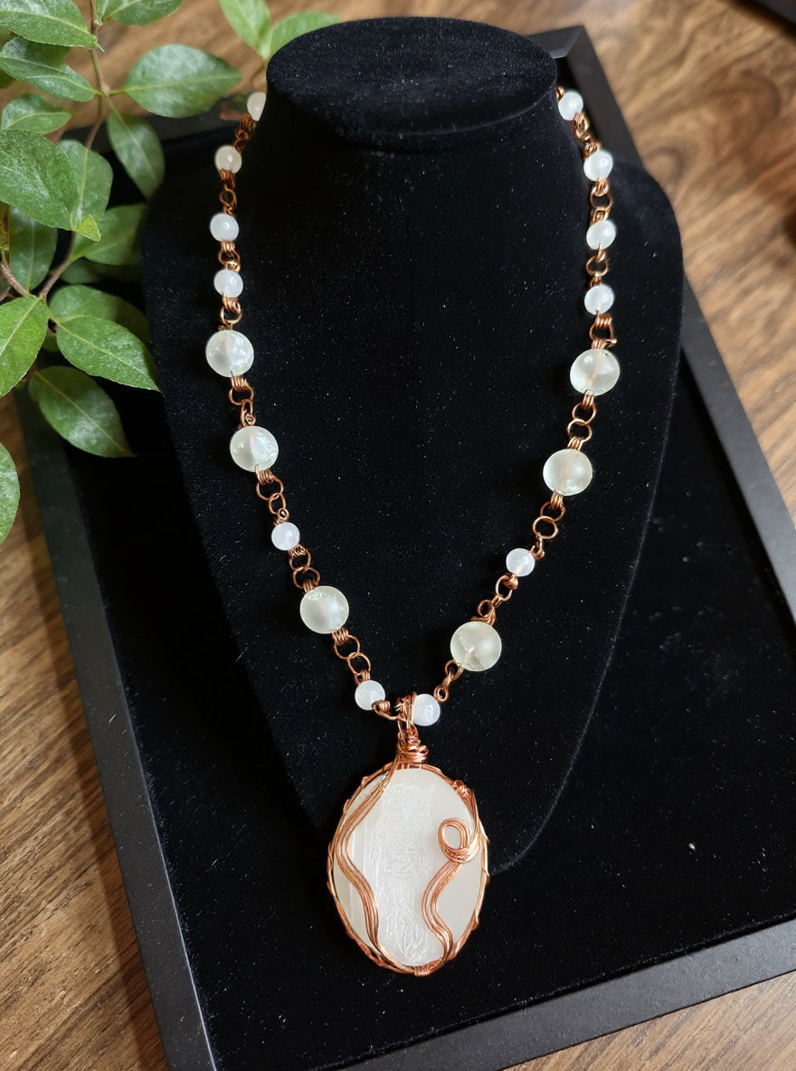 Yvng Gahd Wire Wrapped Selenite Owl Necklace