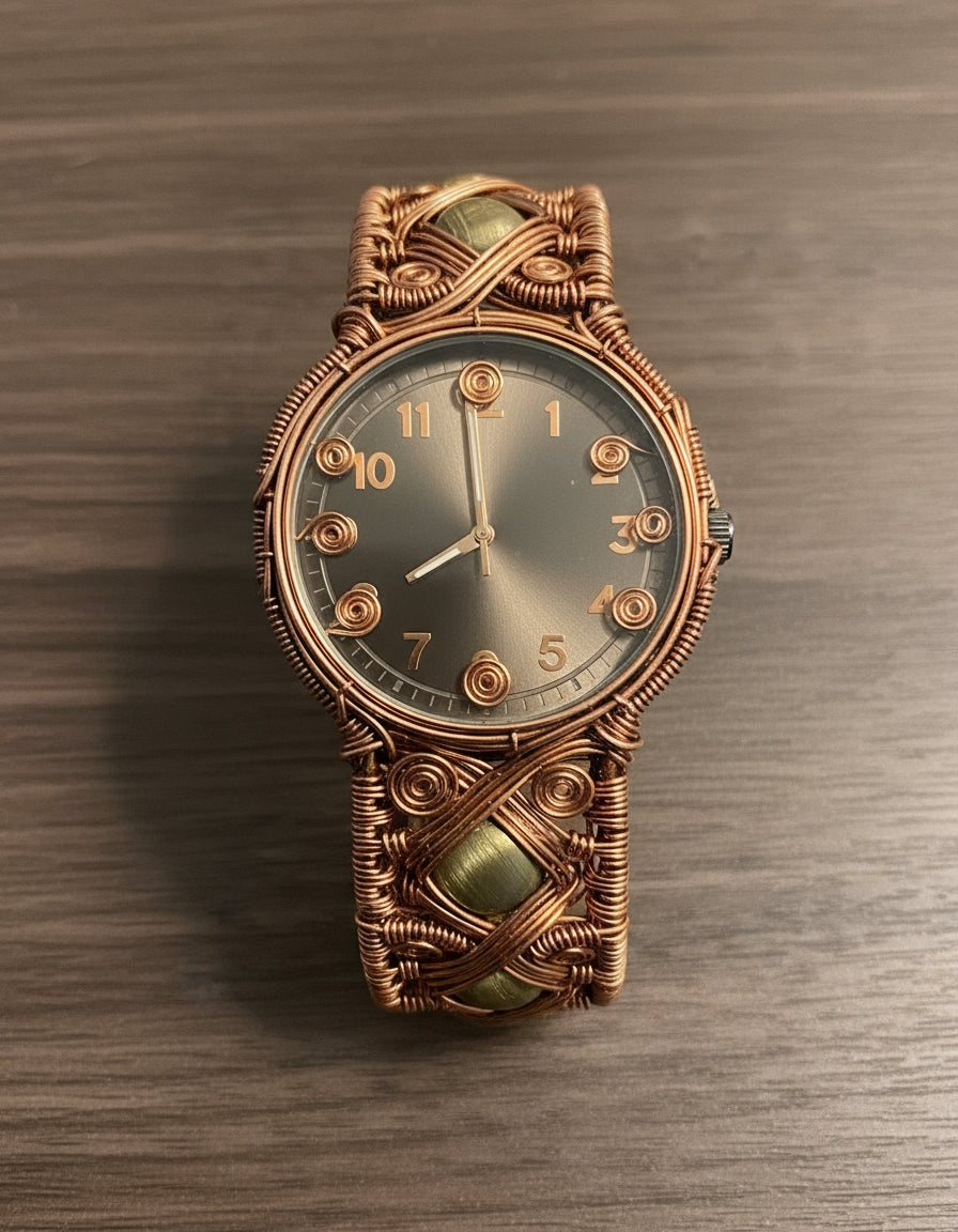 Wire Wrapped Copper Cats Eye Watch