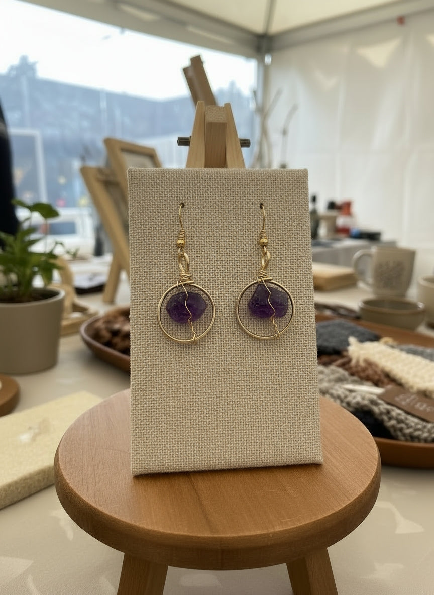 Wire wrapped gold non tarnishing small Crystal Earrings