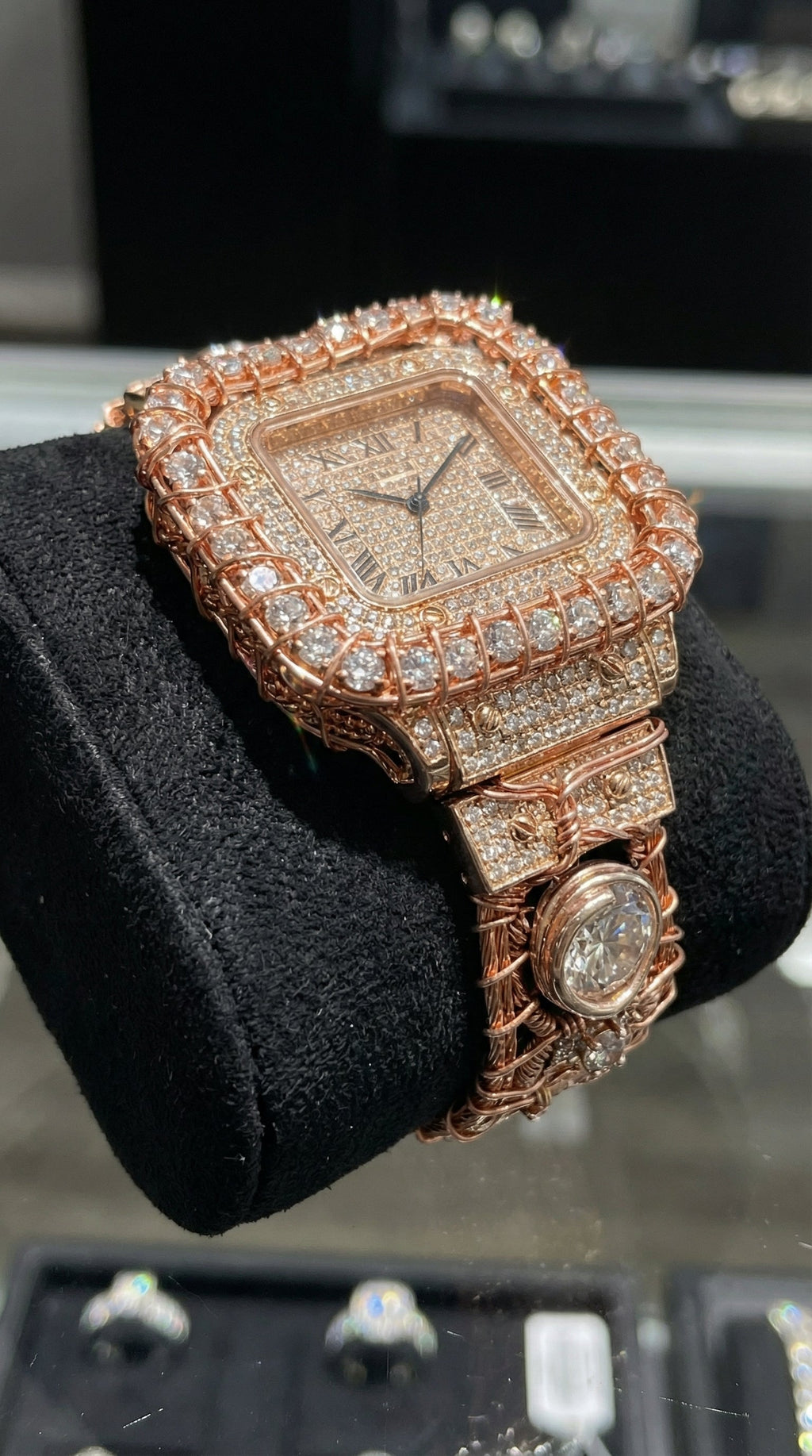 Call 505- 347-6539 to place a order on this piece:             Custom Wire Wrapped pure copper and rose gold moissanite diamond watch￼