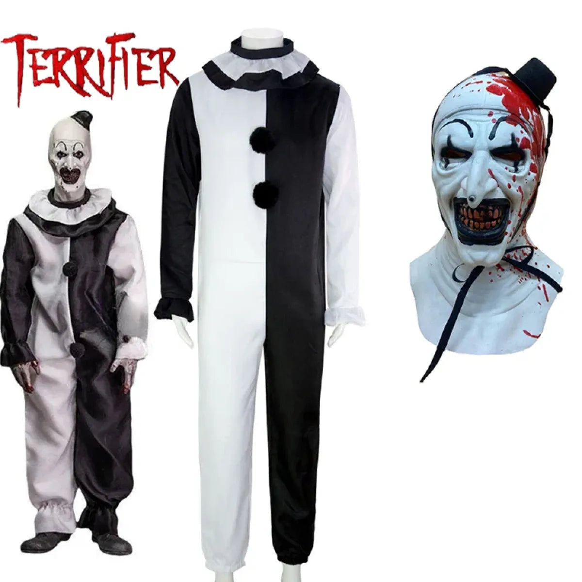 Terrifier 2 Art The Clown Cosplay Costume – Jumpsuit & Mask Halloween Set